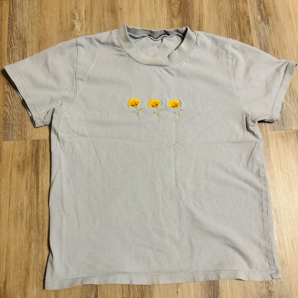 Brandy Melville Light Blue Flower Baby Tee OS 100% Cotton